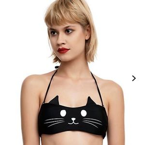Hot Topic Cat Bikini Top (only) Size M black/white